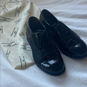 Moustache Glossy Black Oxfords for Boys